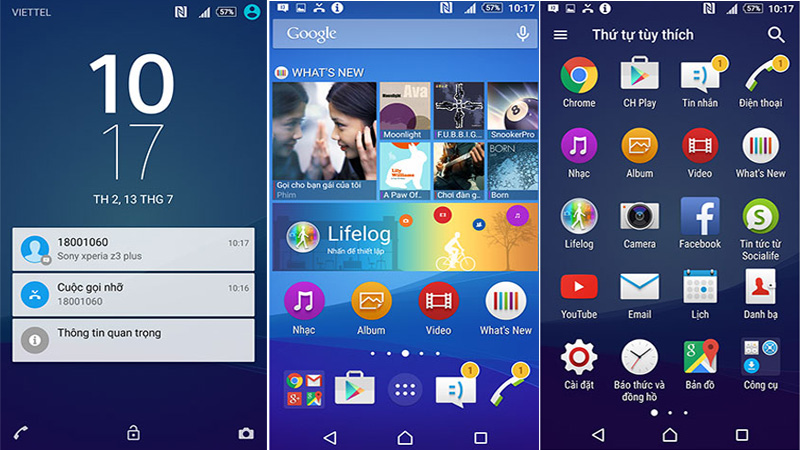 Giao diện xperia z3 plus