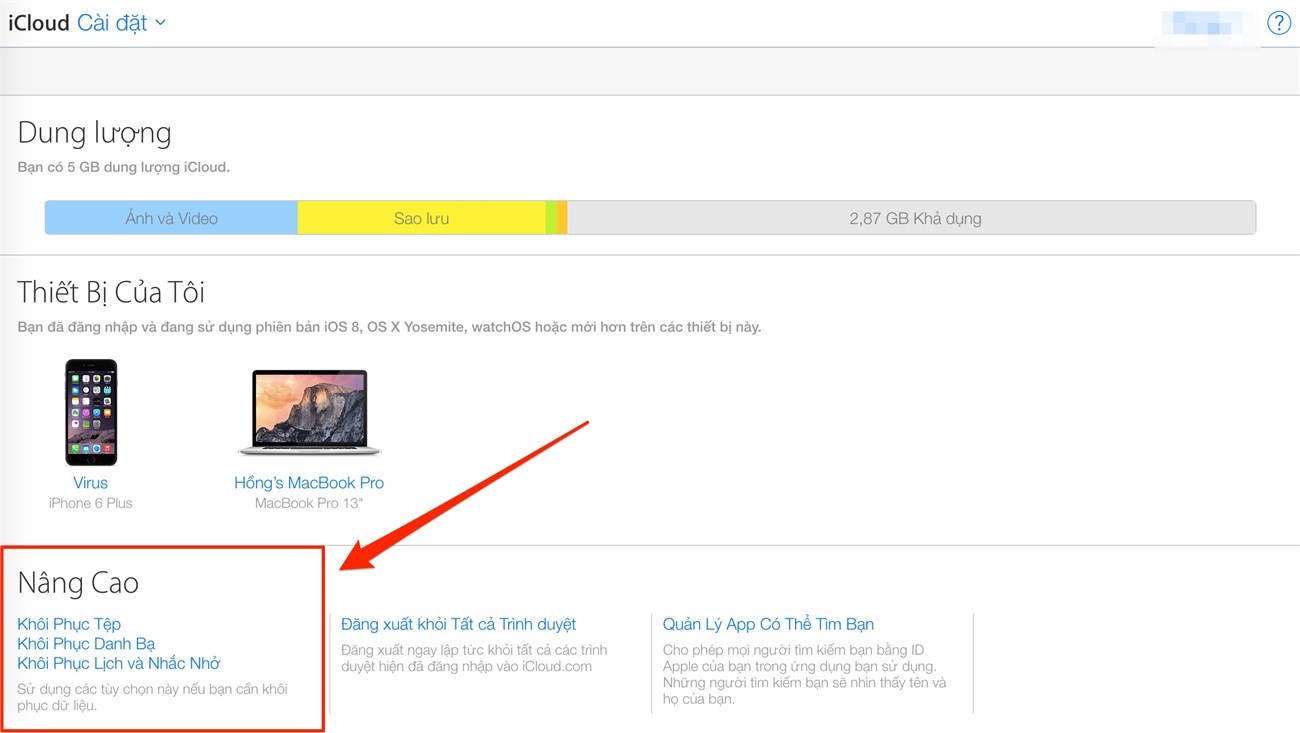 Chọn Khôi phục nội dung cần Chọn Khôi phục nội dung cần