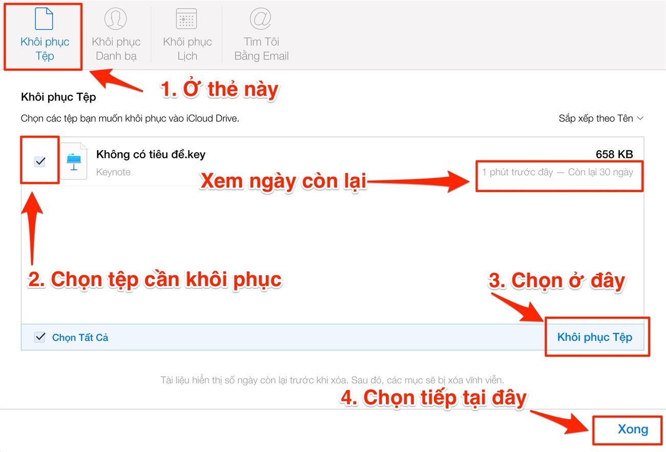 Tuỳ chọn Khôi phục tập tin Tuỳ chọn Khôi phục tập tin