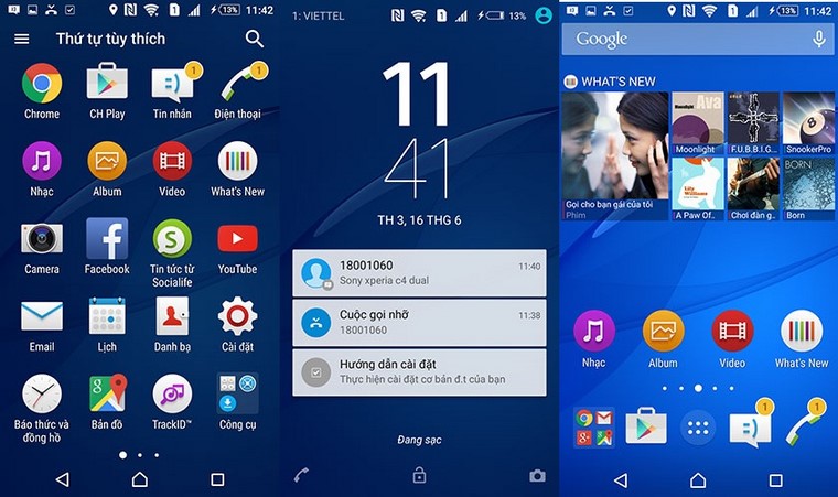 Giao diện sử dụng trên Xperia C4