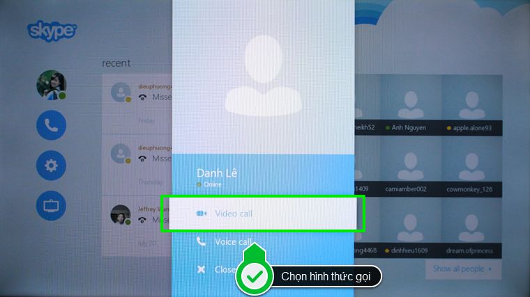 Chọn hình thức gọi là Video all hay Voice call