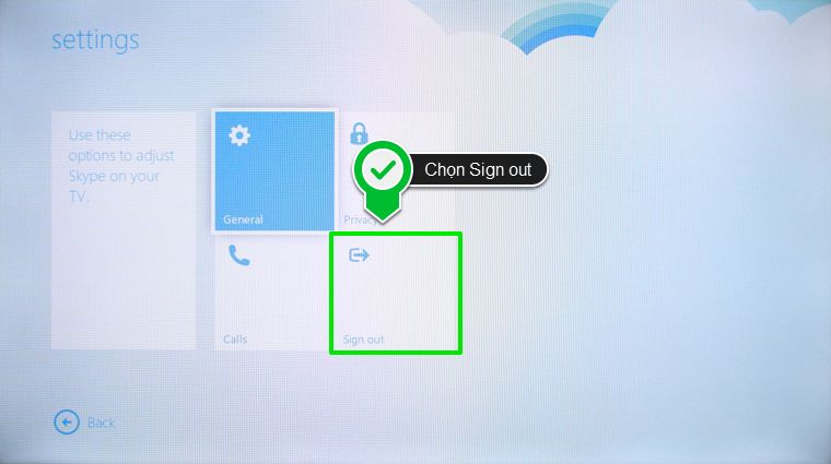 Cách sử dụng ứng dụng Skype trên Smart tivi Samsung 2015 > Sau đó chọn Sign out