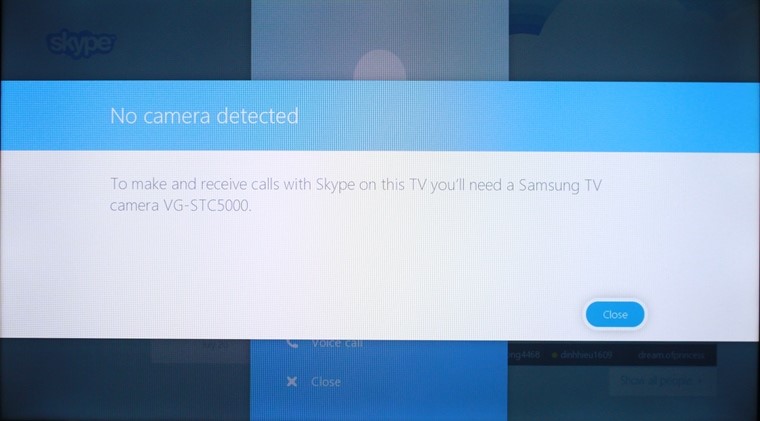 Cách sử dụng ứng dụng Skype trên Smart tivi Samsung 2015 > Thông báo về việc kết nối camera