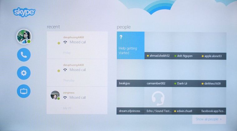 Cách sử dụng ứng dụng Skype trên Smart tivi Samsung 2015 > Giao diện ứng dụng Skype