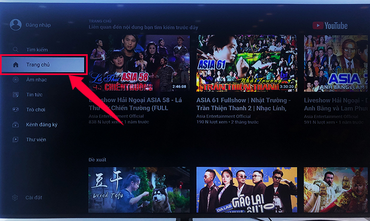 Cách sử dụng YouTube trên Smart tivi LG > Giao diện màn hình trang chủ