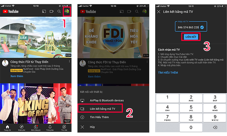 Nhập mã liên kết TV vào điện thoại