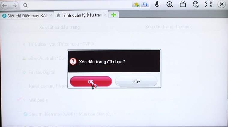 Cách đánh dấu trang web yêu thích trên Smart tivi LG hệ điều hành Netcast > Nhấn chọn OK để xác nhận