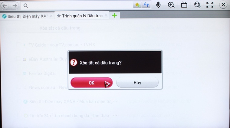 Cách đánh dấu trang web yêu thích trên Smart tivi LG hệ điều hành Netcast > Nhấn OK để xác nhận