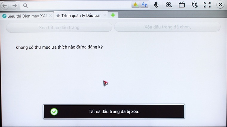 Cách đánh dấu trang web yêu thích trên Smart tivi LG hệ điều hành Netcast > Tất cả dấu trang đã bị xóa