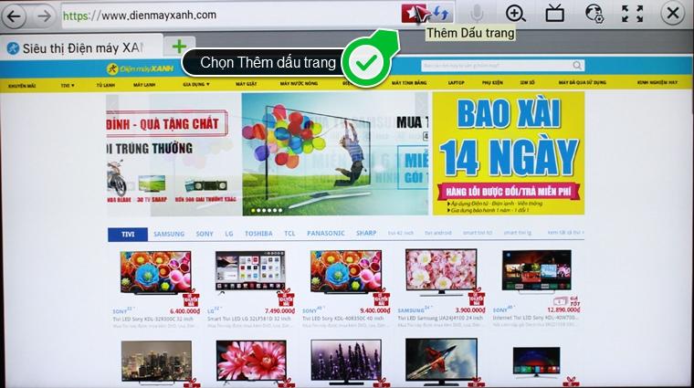 Cách đánh dấu trang web yêu thích trên Smart tivi LG hệ điều hành Netcast > Chọn biểu tượng hình ngôi sao 