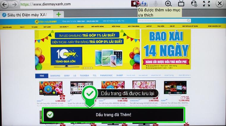 Cách đánh dấu trang web yêu thích trên Smart tivi LG hệ điều hành Netcast > Dấu trang đã được lưu lại