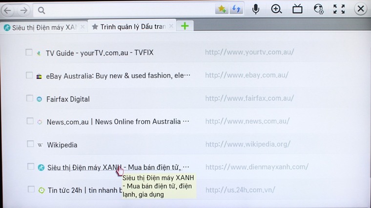 Cách đánh dấu trang web yêu thích trên Smart tivi LG hệ điều hành Netcast > Nhấn chọn trang web để truy cập trang đã đánh dấu