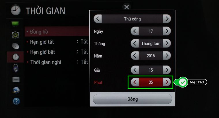Cách cài đặt thời gian trên Smart TV LG hệ điều hành NetCast > Nhập Phút