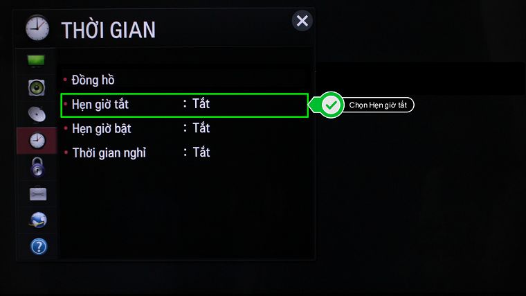 Cách cài đặt thời gian trên Smart TV LG hệ điều hành NetCast > Chọn mục Hẹn giờ tắt