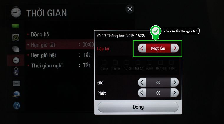 Cách cài đặt thời gian trên Smart TV LG hệ điều hành NetCast > Nhập số lần Hẹn giờ tắt được Lặp lại
