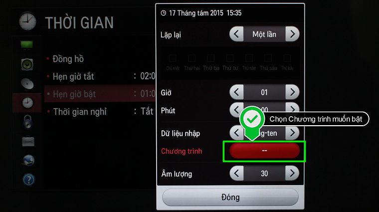 Cách cài đặt thời gian trên Smart TV LG hệ điều hành NetCast > Chọn chương trình muốn bật