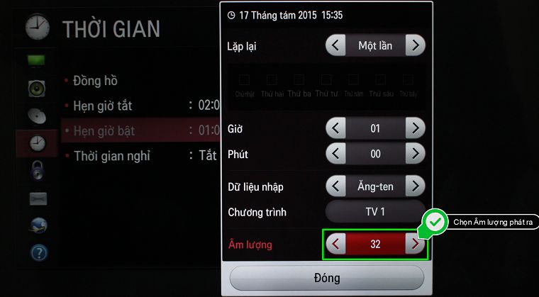 Cách cài đặt thời gian trên Smart TV LG hệ điều hành NetCast > Chọn Âm lượng phát ra