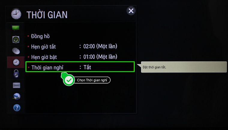 Cách cài đặt thời gian trên Smart TV LG hệ điều hành NetCast > Chọn mục Thời gian nghỉ