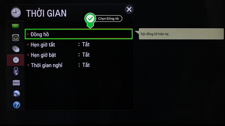 Cách cài đặt thời gian trên Smart TV LG hệ điều hành NetCast > Chọn mục Đồng hồ
