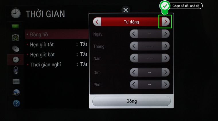 Cách cài đặt thời gian trên Smart TV LG hệ điều hành NetCast > Chuyển chế độ Tự động sang Thủ công
