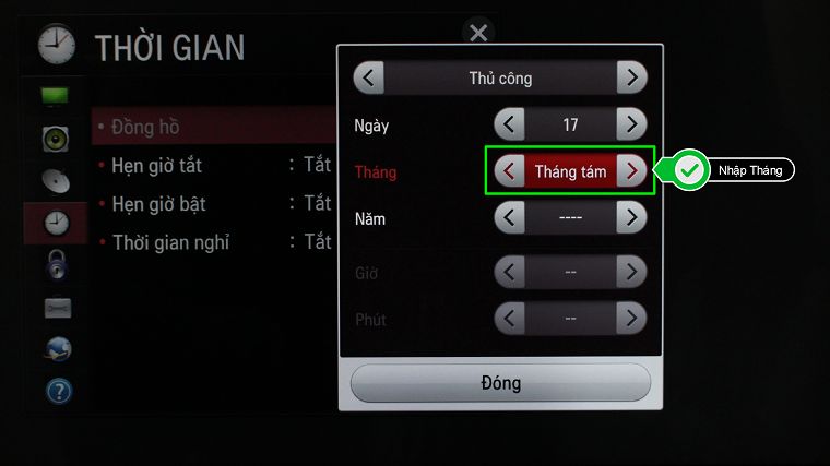 Cách cài đặt thời gian trên Smart TV LG hệ điều hành NetCast > Nhập Tháng