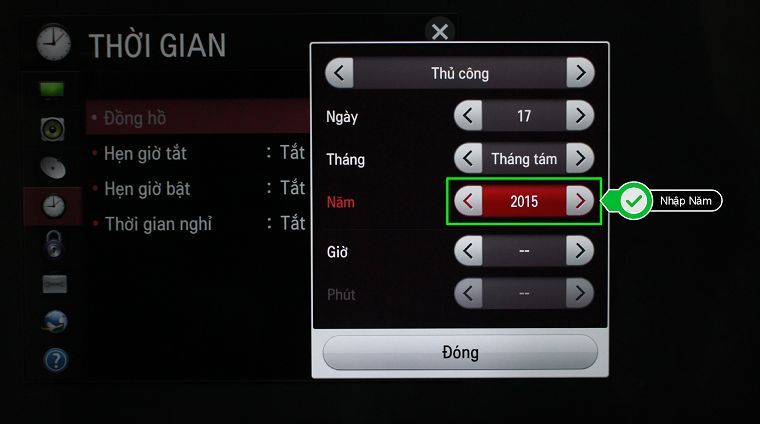 Cách cài đặt thời gian trên Smart TV LG hệ điều hành NetCast > Nhập Năm