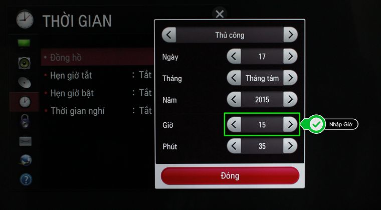 Cách cài đặt thời gian trên Smart TV LG hệ điều hành NetCast > Nhập Giờ