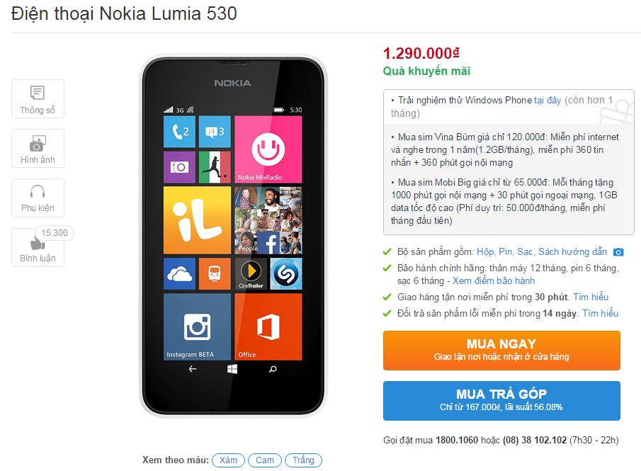 Lumia 530  được giảm giá mạnh
