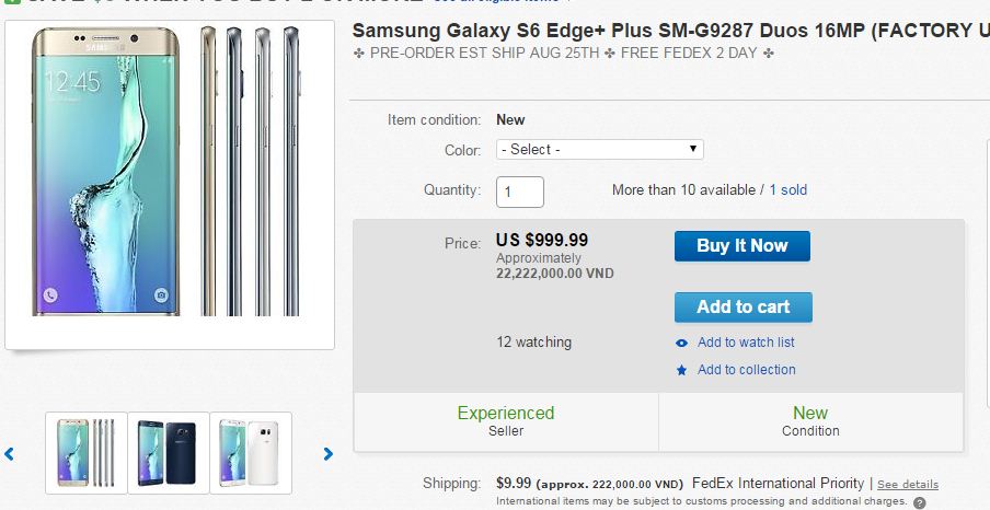 Galaxy S6 Edge Plus hai SIM có giá cực cao trên eBay