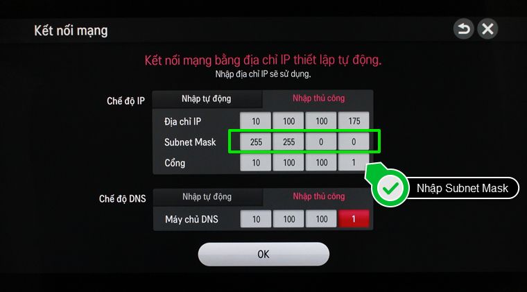 Nhập Subnet Mask