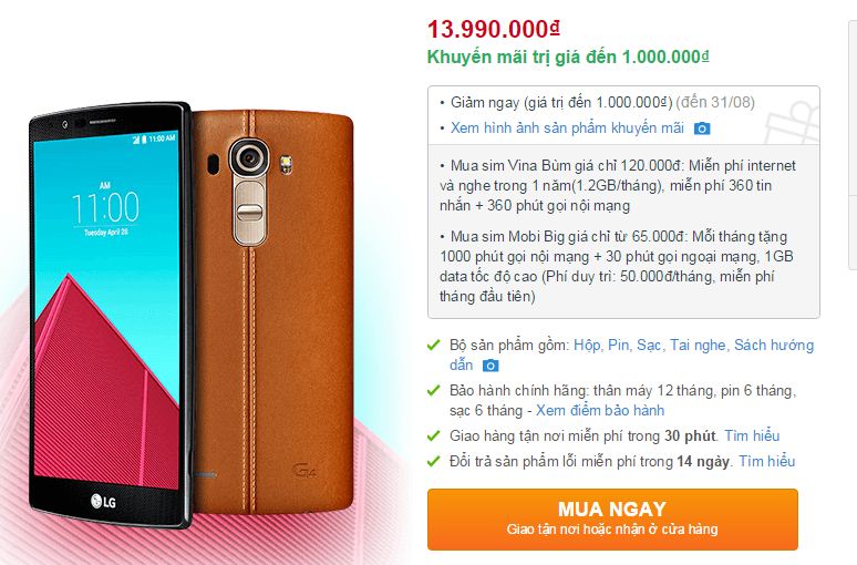 LG G4 vỏ da giảm giá