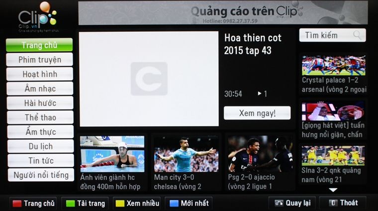 Cách sử dụng ứng dụng Clip.vn trên Smart tivi LG hệ điều hành Netcast > Trang chủ của ứng dụng