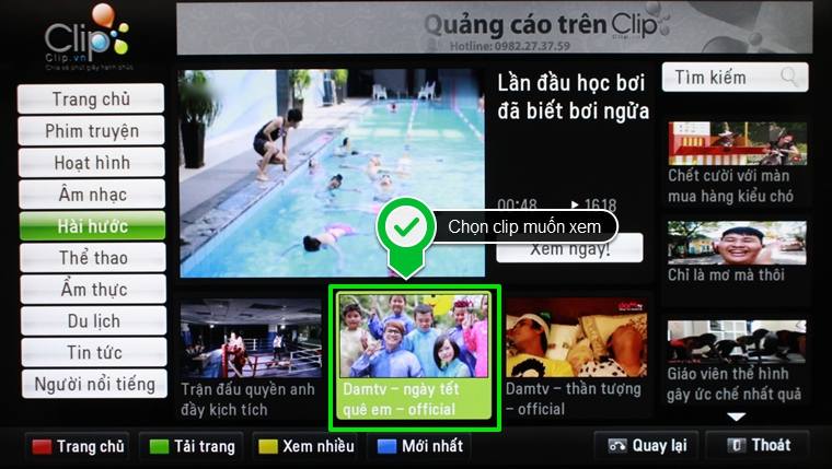Cách sử dụng ứng dụng Clip.vn trên Smart tivi LG hệ điều hành Netcast > Chọn clip muốn xem
