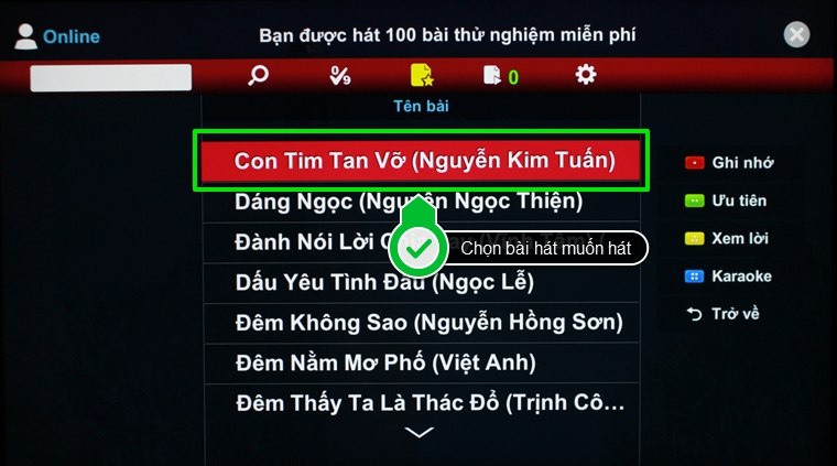 Chọn bài hát muốn hát