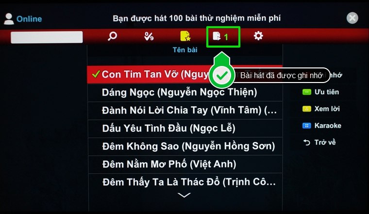 Bài hát đã được ghi nhớ trong danh sách chờ