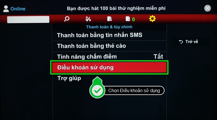 Chọn mục Điều khoản sử dụng