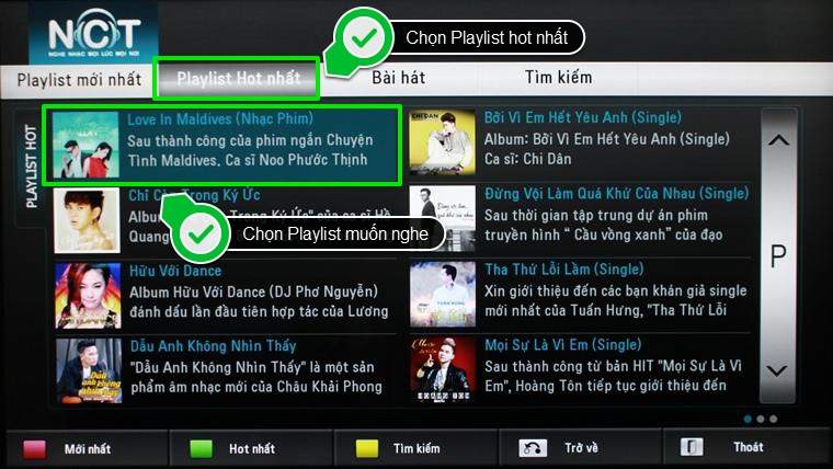 Chọn Playlist hot nhất và chọn Playlist muốn nghe