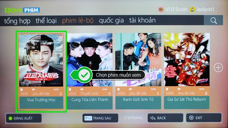 Chọn phim muốn xem  Phim được phát trên tivi, bạn có thể c