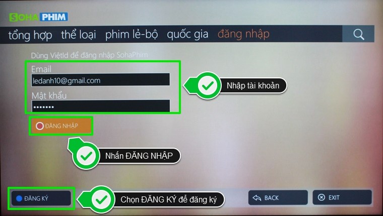 Nhập tài khoản của bạn nếu có hoặc nhấn chọn ĐĂNG KÝ để đăng ký tài khoản khi chưa có tài khoản 