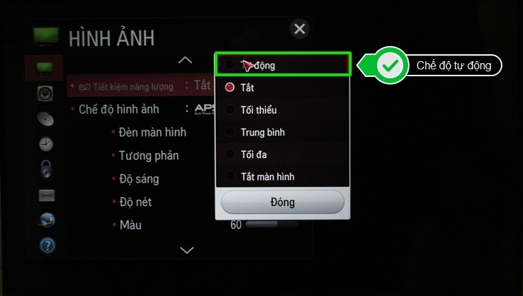 Chọn chế độ tiết kiệm năng lượng tự động Cách bật chế độ tiết kiệm năng lượng trên Smart tivi LG hệ điều hành Netcast > Chọn chế độ tiết kiệm năng lượng tự động