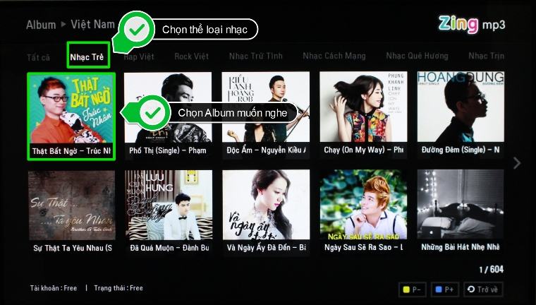 Sau đó, chọn thể loại nhạc yêu thích và chọn album muốn nghe