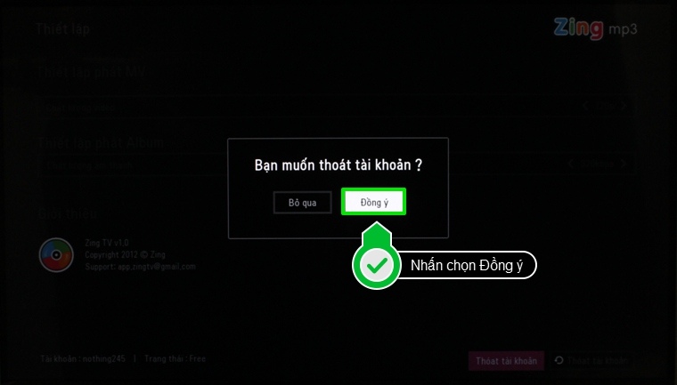 Nhấn chọn Đồng ý để xác nhận thoát tài khoản