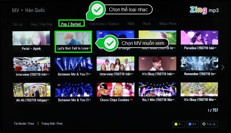 Sau đó, chọn thể loại nhạc yêu thích và chọn MV muốn xem