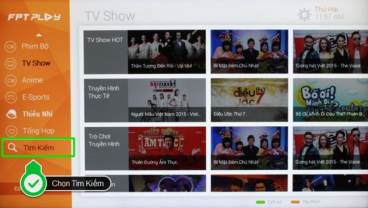 Cách sử dụng ứng dụng FPT Play trên Smart tivi LG hệ điều hành NetCast > Chọn mục Tìm kiếm