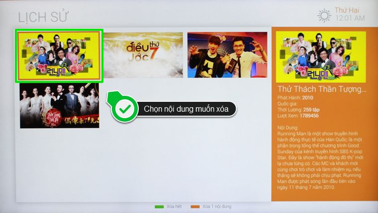 Cách sử dụng ứng dụng FPT Play trên Smart tivi LG hệ điều hành NetCast > Chọn nội dung muốn xóa