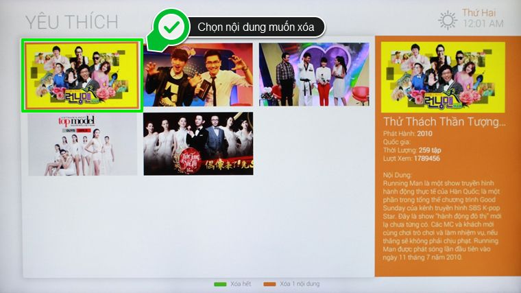Cách sử dụng ứng dụng FPT Play trên Smart tivi LG hệ điều hành NetCast > Chọn nội dung muốn xóa