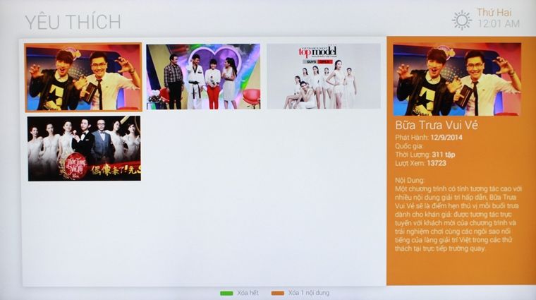 Cách sử dụng ứng dụng FPT Play trên Smart tivi LG hệ điều hành NetCast > 1 nội dung YÊU THÍCH đã bị xóa khỏi danh sách