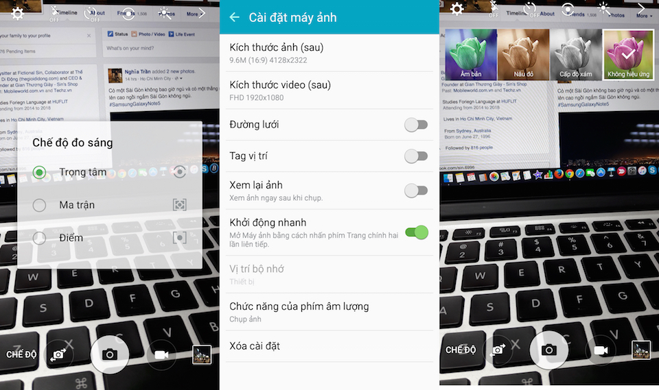 Giao diện camera của Samsung Galaxy J7