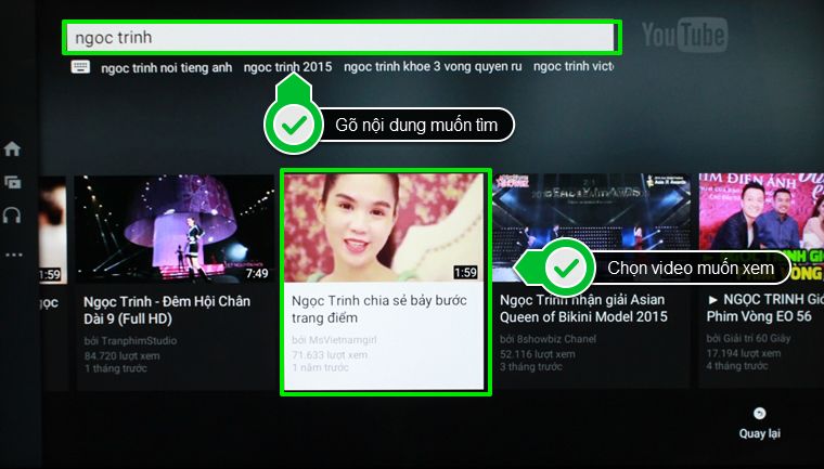 Dùng bàn phím gõ nội dung tìm kiếm và chọn video muốn xem