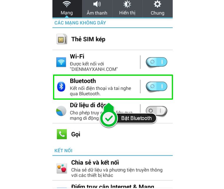 Bật Bluetooth trên điện thoại/máy tính bảng